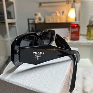 Prada PR 17WS 1AB5S0 Black Plastic Rectangle Sunglasses